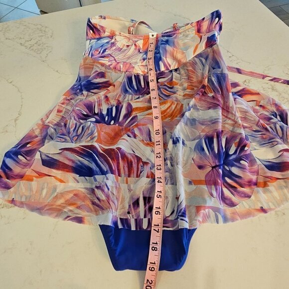 PROFILE by Gottex Size 8 MULTI Sanibel Printed-Overlay Pink One-Piece Swimsuit - Picture 10 of 14